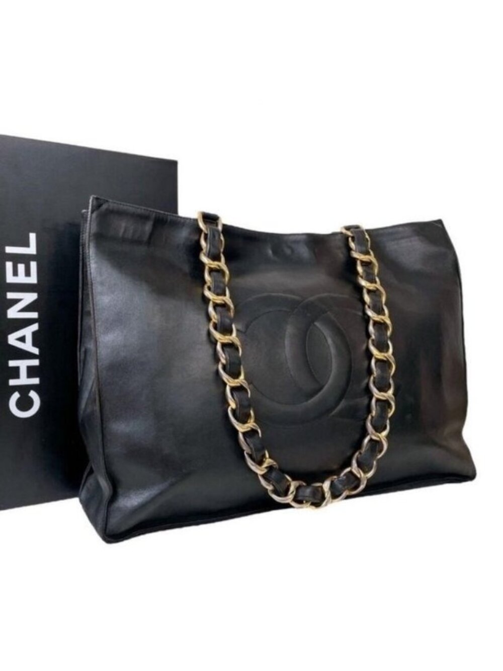 Authentic CHANEL Jumbo XL Shopping Tote Timeless Classic Black Lambskin Vintage - Picture 4 of 15